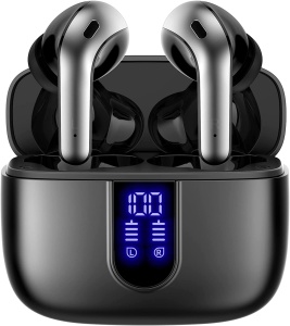 RESIGILAT - Casti wireless audio, GO4FIT® , model GX08, Bluetooth 5.0, Control prin Atingere, fara fir, Carcasa Magnetica, Afisare LED, Autonomie 30 h, Negru