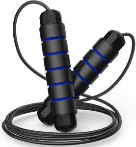 Resigilat - Coarda de sarit, GO4FIT, jump rope, lungime ajustabila, manere cu spuma de memorie, culoare albastra