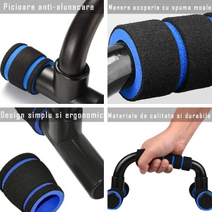 RESIGILAT - Set Manere pentru Flotari GO4FIT®, Push Up Bars cu Manere Buretate, Picioare Cauciucate Antiderapante, Stabilitate Sporita, pentru Antrenament Brate, Umeri si Spate, Incepatori si Avansati, Usoare si Portabile, Negru/Albastru - Img 2