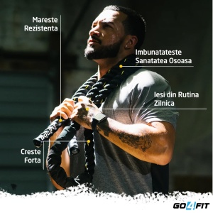 Resigilat - Sfoara Antrenament GO4FIT®, Franghie Fitness, 9 Metri Lungime, 3.8 cm Grosime, Negru/ Galben - Img 6