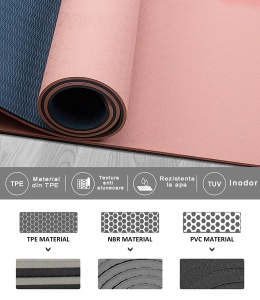 Saltea Fitness si Yoga GO4FIT®, 183 x 62 cm, Grosime 6 mm, Dublu Strat cu Textura Antiderapanta, Material Eco-Friendly Rezistent la Apa, Usor de Curatat, Usoara si Rulabila, pentru Pilates, Aerobic si Exercitii la Sol, Roz Pudra - Img 3