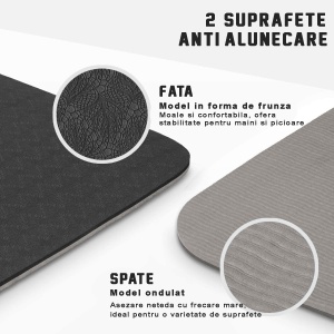 Saltea Fitness si Yoga GO4FIT®, 183 x 62 cm, Grosime 6 mm, Dublu Strat cu Textura Antiderapanta, Material Eco-Friendly Rezistent la Apa, Usor de Curatat, Usoara si Rulabila, pentru Pilates, Aerobic si Exercitii la Sol, Negru/Gri - Img 4