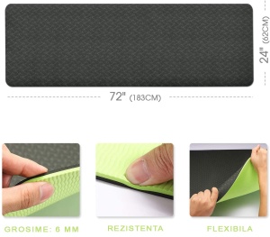 Saltea Fitness si Yoga GO4FIT®, 183 x 62 cm, Grosime 6 mm, Dublu Strat cu Textura Antiderapanta, Material Eco-Friendly Rezistent la Apa, Usor de Curatat, Usoara si Rulabila, pentru Pilates, Aerobic si Exercitii la Sol, Verde - Img 7