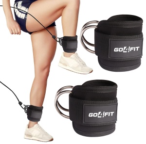 Set 2 Chingi pentru Glezne GO4FIT®, Ankle Straps cu Inel D pentru Aparate cu Cablu, Neopren Captusit si Respirabil, Inchidere Velcro Reglabila, pentru Antrenament Fesieri, Coapse si Gambe, Marime Universala, Negru - Img 2