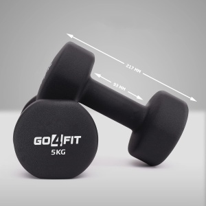 Set 2 Gantere Fitness GO4FIT®, Greutate 2 x 5 kg, Interior Fonta Solida si Invelis Neopren, Design Ergonomic Anti-roll, Suprafata Antiderapanta, Impermeabile, Antrenamente Acasa, Aerobic sau Sala Forta, Protejeaza Podeaua, Negru - Img 5