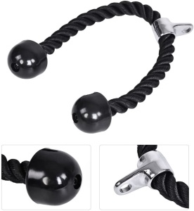 Sfoara Triceps GO4FIT® pentru Aparate cu Cablu, Nylon Impletit Ultra-Rezistent, Capete din Cauciuc Antiderapante, Prindere Universala cu Carlig, pentru Triceps, Biceps, Spate, Umeri si Forta de Strangere, 68 cm, Negru - Img 4
