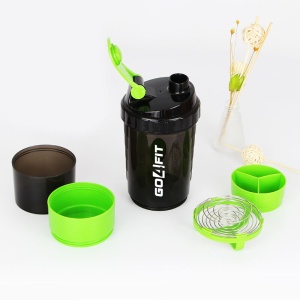 Shaker Proteine GO4FIT®, 600 ml, Plastic fara BPA, cu Capac, 2 Recipiente pentru Pudra Proteica, Compartiment pentru Pastile, Accesoriu de Amestecare, pentru Sala, Fitness si Suplimente, Usor de Transportat, Verde - Img 6