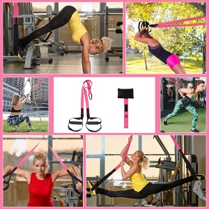 Sistem Antrenament Suspensie tip TRX GO4FIT®, Un Singur Punct de Ancorare, 2 Metode de Montare, Manere pentru Maini si Picioare, Rezistenta 250 kg, Antrenament Full Body cu Greutatea Corpului, Fitness, Yoga, Pilates, Roz - Img 2