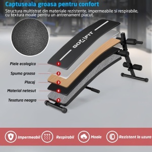 Aparat Fitness pentru Abdomene Multifunctional GO4FIT®, Model A200, Banca Pliabila, Curbata & Reglabila pe 5 Niveluri, Cadru Otel Solid, Greutate Maxima 150kg, Ideala Fitness Acasa, Exercitii Abdomen, Flotari, Hiperextensii, Negru - Img 3