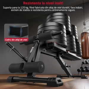 Banca Antrenament Multifunctionala 3-in-1 GO4FIT®, Model B300, Pliabila, Suport Ajustabil & Extensii Picioare, Inclinare Spatar -30° la 86°, Cadru Otel Solid, Greutate Maxima 120kg, Ideala Fitness Acasa, Exercitii Forta, Abdomen, Piept, Biceps, Negru - Img 2