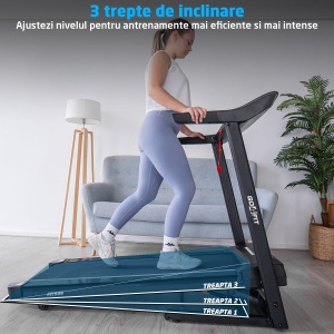 Banda de Alergat GO4FIT® Model FIT500, Viteza Maxima 14 km/h, Motor 2.5CP, Aparat Masaj, Inclinare Manuala, Pliere Hidraulica, 12 Programe, Bluetooth, Aplicatii, Kinomap, Zwift, FitShow, Greutate Utilizator 120kg, Timp, Distanta, Calorii, Viteza - Img 4