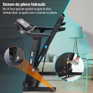 Banda de Alergat GO4FIT® Performance, Model FIT100, Motor 3.5CP, Viteza Maxima 16km/h, Sistem Pliere Hidraulic, Inclinare Manuala, Greutate Maxima Utilizator 130kg - Img 5