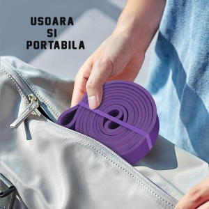 Banda Elastica Lunga GO4FIT®, Resistance Band din Latex 100% Natural, Rezistenta 18-36 kg, Lungime 208 cm, pentru Fitness, Sala, Mobilitate, Stretching, Yoga si Gimnastica de Recuperare, Incepatori si Avansati, Mov - Img 4
