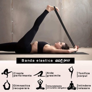 Banda Elastica Lunga GO4FIT®, Resistance Band din Latex 100% Natural, Rezistenta 13.5-27 kg, Lungime 208 cm, pentru Fitness, Sala, Mobilitate, Stretching, Yoga si Gimnastica de Recuperare, Incepatori si Avansati, Negru - Img 2