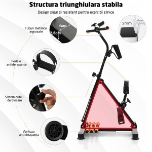 Bicicleta Recuperare GO4FIT®, Model GF520, Greutate Maxima Utilizator 120 kg, Rezistenta prin Frecare cu Ajustare Continua, Ecran LCD, Monitorizare Timp, Calorii, Distanta, TCNT si CNT, Design Compact, Recuperare, Miscare Usoara si Exercitii - Img 4