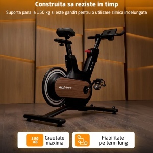 Bicicleta Spinning Electromagnetica GO4FIT®, Model GF240, Volanta 12 kg, Greutate Maxima Utilizator 150 kg, Rezistenta Magnetica Reglabila, Sistem de Franare, Sa si Ghidon Reglabile, Consola cu Monitorizare Timp, Viteza, Distanta, Puls - Img 2