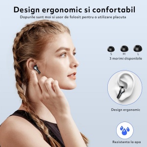 Casti Wireless Audio fara Fir, Microfon cu ENC, Afisaj LED, Autonomie 40h, Negru - Img 2