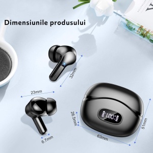 Casti Wireless Audio fara Fir, Microfon cu ENC, Afisaj LED, Autonomie 40h, Negru - Img 7