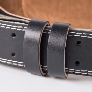 Centura pentru Ridicare Greutati GO4FIT® din Piele, Suport Lombar, Interior din Piele Intoarsa cu Burete, Elemente din Otel Inoxidabil, pentru Culturism, Bodybuilding, Cross Training si Fitness, Negru - Img 7