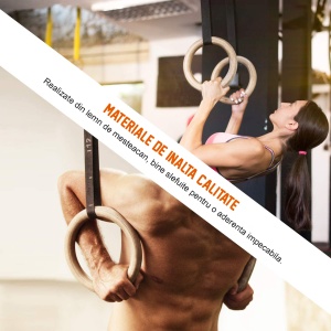 Inele de Gimnastica din Lemn GO4FIT®, Set 2 Inele cu Curele Reglabile si Catarama, Suporta pana la 500 kg, Montare pe Bara sau Copac, Interior si Exterior, pentru Fitness, Gimnastica si Exercitii cu Greutatea Corpului - Img 4