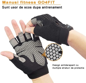 Manusi Fitness GO4FIT® pentru Sala, Material Respirabil Perforat, Palma Captusita 7 mm, Puncte de Silicon Antiderapante, Inchidere Velcro, Zona Absorbanta pe Degete, pentru Culturism, Crossfit si Ciclism, Roz/Negru - Img 3