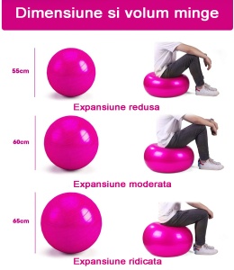 Minge fitness, GO4FIT, 65 cm, pentru exercitii gimnastica, yoga, aerobic, pilates, recuperare, pompa inclusa, culoarea roz - Img 6