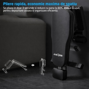 Resigilat - Banca Fitness GO4FIT®, Model B200, Aparat Pliabil, Cadru Otel, 220 kg Greutate Maxima, Functii Multiple, Reglabila, Spatar Ajustabil 7 Pozitii, Suport Picioare, Stabilitate Profesionala, Negru - Img 4