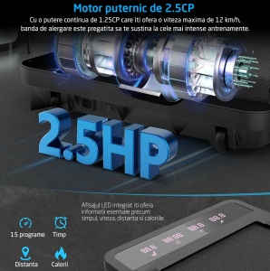 Resigilat - Banda de Alergat GO4FIT® Slim, Model FIT10, Motor 2.5CP, Viteza Maxima 12km/h, Greutate Utilizator 120 kg - Img 2