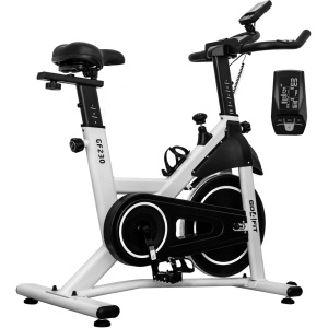 RESIGILAT - Bicicleta Spinning Magnetica GO4FIT® Model GF230, Volanta 10kg, Rezistenta Ajustabila, Greutate Maxima Utilizator 120kg, Bluetooth, Aplicatii Fitness Telefon, Monitor, Distanta, Viteza
