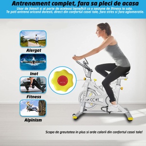 RESIGILAT - Bicicleta spinning pentru fitness, GO4FIT, model GF200, volanta 10kg, greutate maxima utilizator 150 kg, functii: timp, viteza, distanta, calorii, puls - Img 6