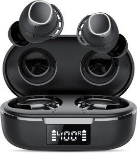 Resigilat - Casti Wireless Audio fara Fir, Bluetooth 5.3, Microfon, Afisaj LED Control Tactil, Autonomie 60h, Tip Incarcare Type-C, Carcasa Magnetica, Rezistenta la Apa IPX8, 500mAh, Negru