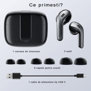 RESIGILAT - Casti wireless audio, GO4FIT® , model GX08, Bluetooth 5.0, Control prin Atingere, fara fir, Carcasa Magnetica, Afisare LED, Autonomie 30 h, Negru - Img 6