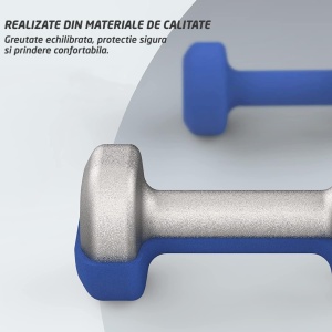 Resigilat - Set 2 Gantere Fitness GO4FIT®, Greutate 2 x 4 kg, Interior Fonta Solida si Invelis Neopren, Design Ergonomic Anti-roll, Suprafata Antiderapanta, Impermeabile, Antrenamente Acasa, Aerobic sau Sala Forta, Protejeaza Podeaua, Albastru - Img 7
