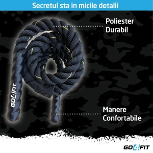 Resigilat - Sfoara Antrenament GO4FIT®, Franghie Fitness, 9 Metri Lungime, 3.8 cm Grosime, Negru/ Galben - Img 3