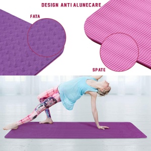 Saltea Fitness si Yoga GO4FIT®, 183 x 62 cm, Grosime 6 mm, Dublu Strat cu Textura Antiderapanta, Material Eco-Friendly Rezistent la Apa, Usor de Curatat, Usoara si Rulabila, pentru Pilates, Aerobic si Exercitii la Sol, Mov - Img 5