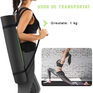 Saltea Fitness si Yoga GO4FIT®, 183 x 62 cm, Grosime 6 mm, Dublu Strat cu Textura Antiderapanta, Material Eco-Friendly Rezistent la Apa, Usor de Curatat, Usoara si Rulabila, pentru Pilates, Aerobic si Exercitii la Sol, Verde - Img 4
