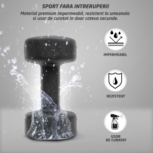 Set 2 Gantere Fitness GO4FIT®, Greutate 2 x 5 kg, Interior Fonta Solida si Invelis Neopren, Design Ergonomic Anti-roll, Suprafata Antiderapanta, Impermeabile, Antrenamente Acasa, Aerobic sau Sala Forta, Protejeaza Podeaua, Negru - Img 2