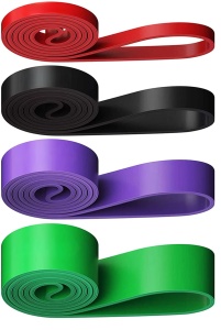 Set 4 Benzi Elastice Lungi GO4FIT®, Resistance Bands din Latex 100% Natural, 4 Niveluri de Rezistenta, Lungime 208 cm, pentru Fitness, Sala, Mobilitate, Stretching, Yoga si Gimnastica de Recuperare, Rosu/Negru/Mov/Verde - Img 4