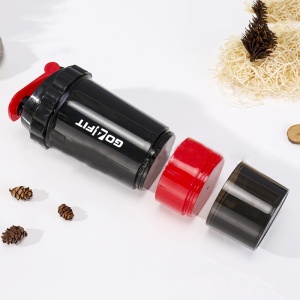 Shaker Proteine GO4FIT®, 600 ml, Plastic fara BPA, cu Capac, 2 Recipiente pentru Pudra Proteica, Compartiment pentru Pastile, Accesoriu de Amestecare, pentru Sala, Fitness si Suplimente, Usor de Transportat, Rosu - Img 3