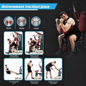 Aparat Multifunctional Fitness GO4FIT®, Model M1000, Home Gym Profesional cu Bloc Greutati 72 Kg, 35+ Exercitii, Presa Piept, Fluturari, Tractiuni Inalte & Joase, Extensii Picioare, Scripeti Dubli, Cadru Otel Solid, Antrenament Full Body, Negru - Img 6