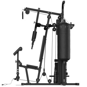 Aparat Multifunctional Fitness GO4FIT®, Model M200, Home Gym 4-in-1 cu Sac de Box & Banca Abdomene, Bloc Greutati 70 Kg, Suport Gantere, Sistem Scripeti & Tractiuni, Cadru Otel Solid, Antrenament Full Body, Negru - Img 4