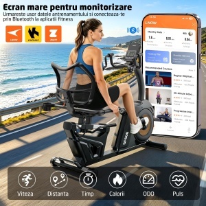 Bicicleta Fitness Orizontala GO4FIT®, Model GF600, Volanta 6 kg, Greutate Maxima 130 kg, Rezistenta Magnetica Reglabila, 8 Niveluri de Intensitate, Ecran LCD, Sa cu Spatar Confortabil, Ghidon Stabil, Pedale Antiderapante, Design Stabil si Compact - Img 7
