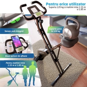 Bicicleta Fitness Verticala GO4FIT®, Model GF310, Pliabila, Volanta 2.5 kg, Rezistenta Magnetica, 16 Niveluri de Rezistenta, Greutate Maxima Utilizator 120 kg, Timp, Viteza, Distanta, ODO, Calorii si Puls - Img 5