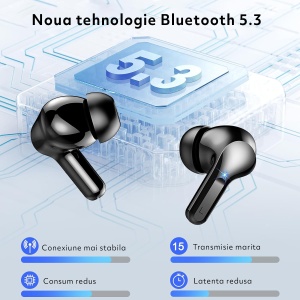 Casti Wireless Audio fara Fir, Microfon cu ENC, Afisaj LED, Autonomie 40h, Negru - Img 5