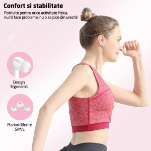 Casti Wireless Audio, GO4FIT®, Model GX08, Afisare LED, Autonomie 30 h, culoarea roz - Img 6