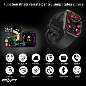 Ceas Smartwatch GO4FIT®, Ecran Touch 1.95’’ Amoled, Apeluri, Notificari, Microfon, Difuzor, Autonomie 7 Zile, culoarea negru - Img 2