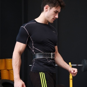 Centura pentru Ridicare Greutati GO4FIT® din Piele, Suport Lombar, Interior din Piele Intoarsa cu Burete, Elemente din Otel Inoxidabil, pentru Culturism, Bodybuilding, Cross Training si Fitness, Negru - Img 4