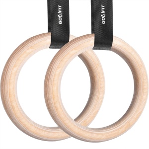 Inele de Gimnastica din Lemn GO4FIT®, Set 2 Inele cu Curele Reglabile si Catarama, Suporta pana la 500 kg, Montare pe Bara sau Copac, Interior si Exterior, pentru Fitness, Gimnastica si Exercitii cu Greutatea Corpului