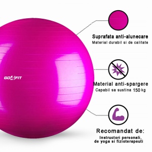 Minge fitness, GO4FIT, 65 cm, pentru exercitii gimnastica, yoga, aerobic, pilates, recuperare, pompa inclusa, culoarea roz - Img 3