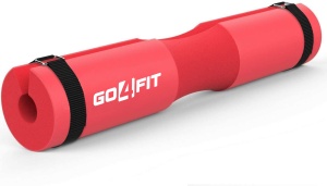 Protectie Bara pentru Genuflexiuni GO4FIT®, Barbell Pad din Spuma cu Memorie, Design Ergonomic, 45 x 9 cm, Compatibila cu Barele Olimpice, Protejeaza Gatul si Umerii, pentru Fandari si Ridicari de Bazin, Rosu